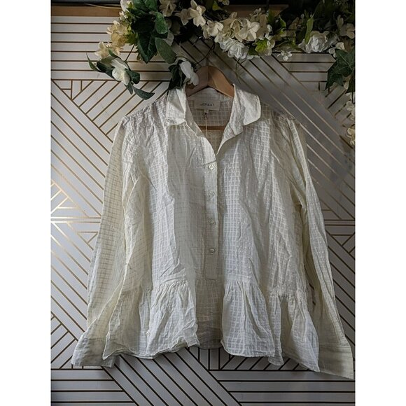 The GREAT Women's The Ruffle Oxford Top Off White Shirt Collared Size Small NEW - Picture 3 of 9
